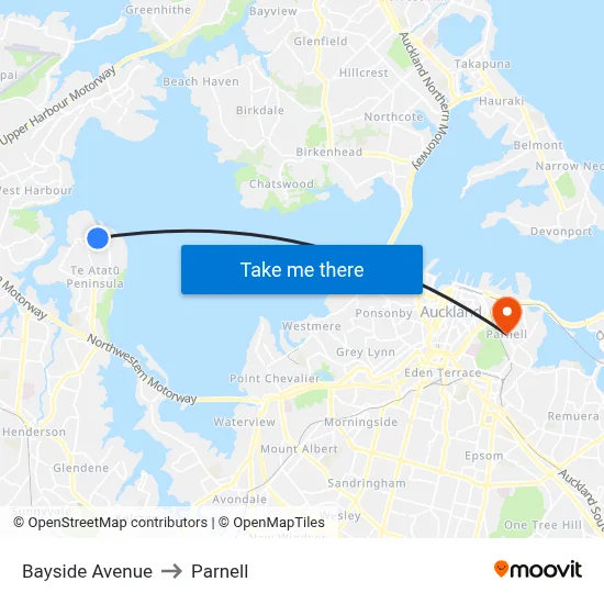 Bayside Avenue to Parnell map