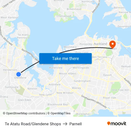 Te Atatu Road/Glendene Shops to Parnell map