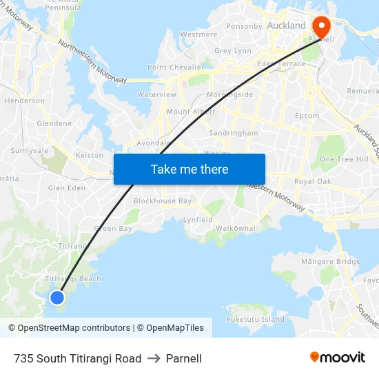 735 South Titirangi Road to Parnell map