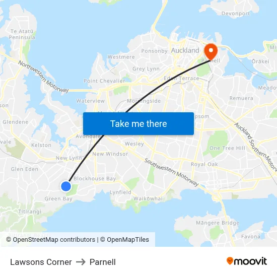 Lawsons Corner to Parnell map