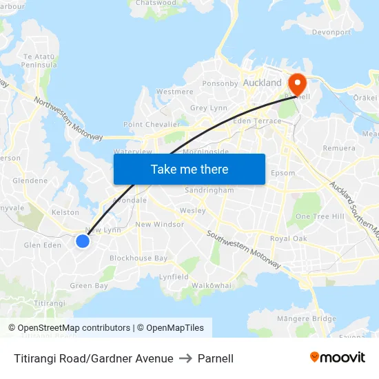 Titirangi Road/Gardner Avenue to Parnell map