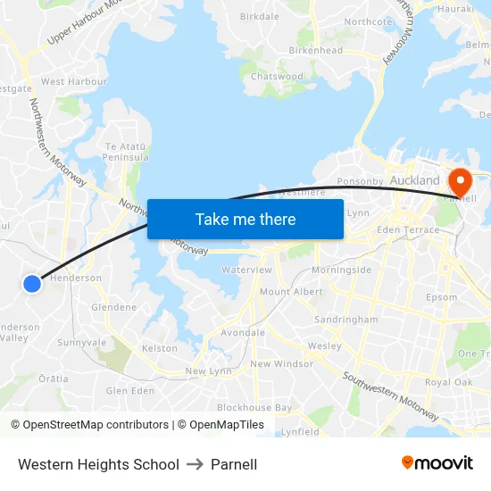 Western Heights School to Parnell map