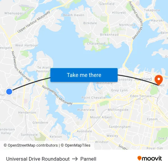 Universal Drive Roundabout to Parnell map