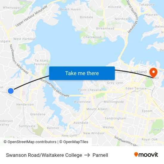 Swanson Road/Waitakere College to Parnell map
