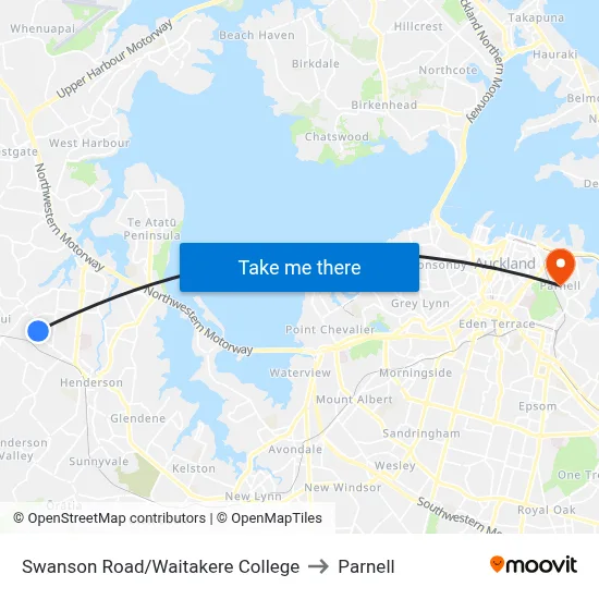 Swanson Road/Waitakere College to Parnell map