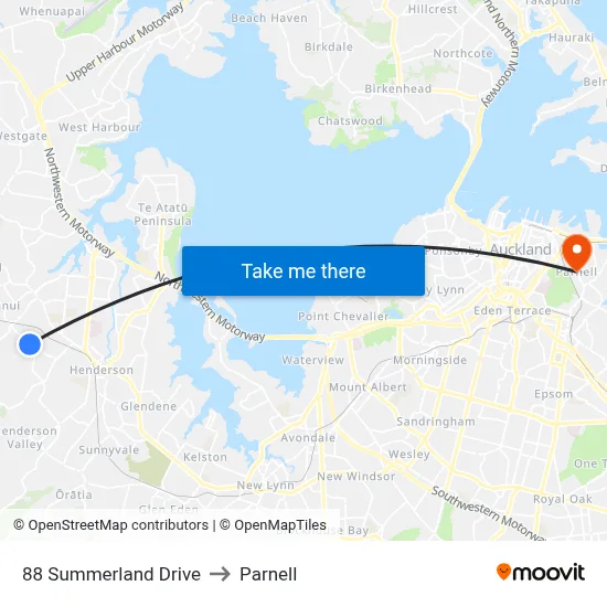 88 Summerland Drive to Parnell map