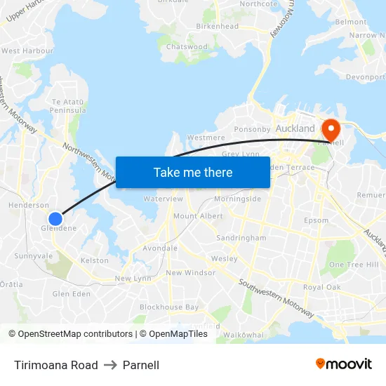 Tirimoana Road to Parnell map