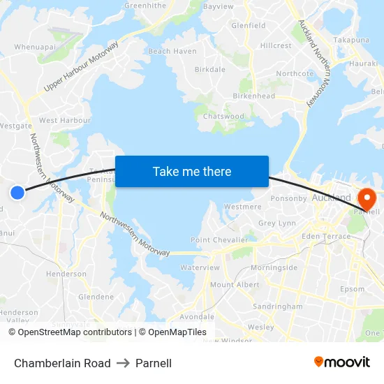 Chamberlain Road to Parnell map