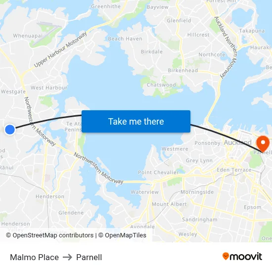 Malmo Place to Parnell map