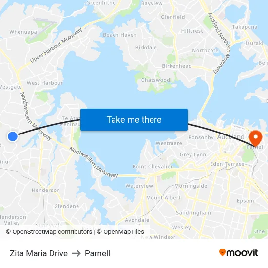 Zita Maria Drive to Parnell map