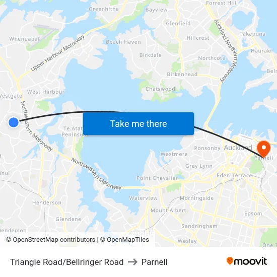 Triangle Road/Bellringer Road to Parnell map