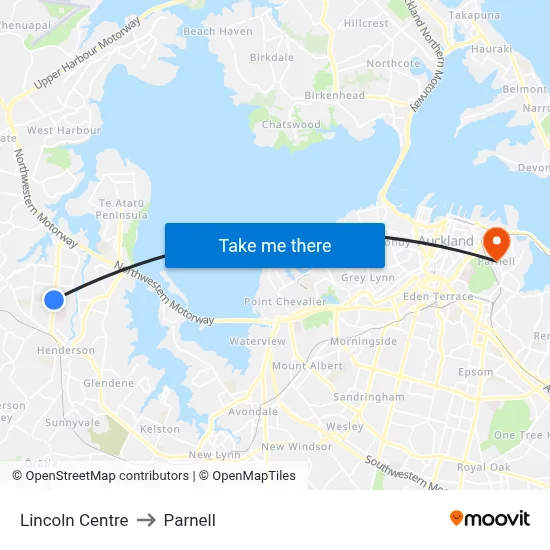 Lincoln Centre to Parnell map