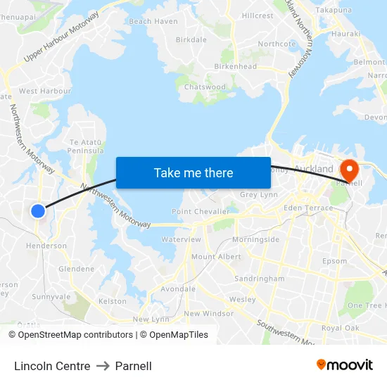 Lincoln Centre to Parnell map