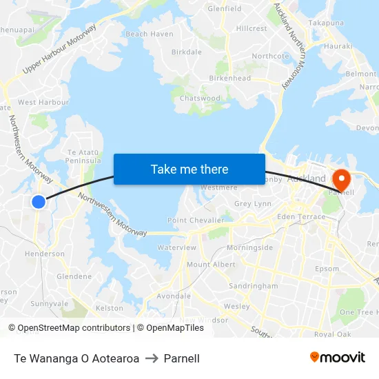 Te Wananga O Aotearoa to Parnell map