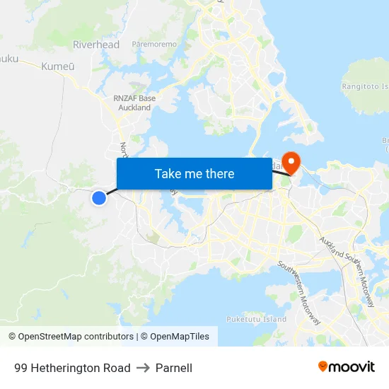 99 Hetherington Road to Parnell map