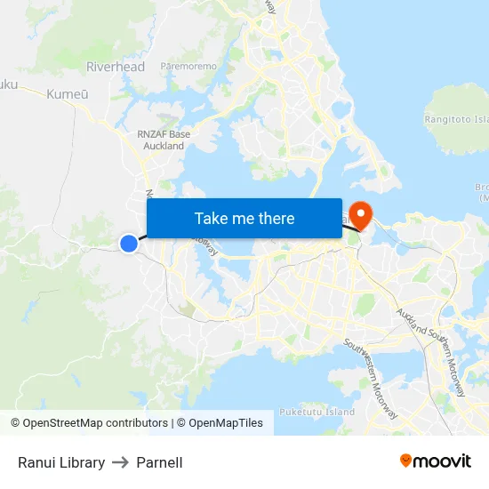 Ranui Library to Parnell map