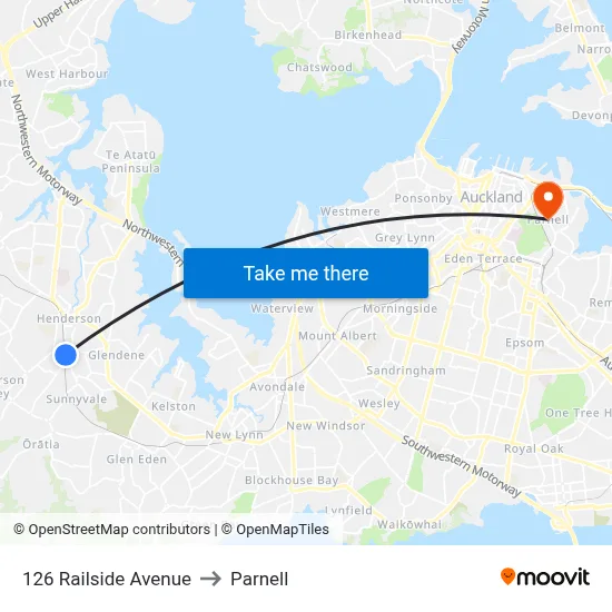 126 Railside Avenue to Parnell map
