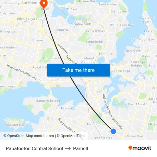 Papatoetoe Central School to Parnell map