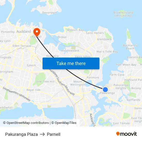 Pakuranga Plaza to Parnell map