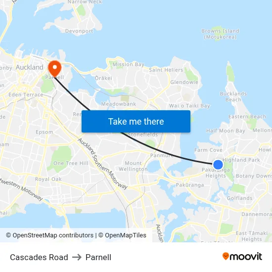 Cascades Road to Parnell map