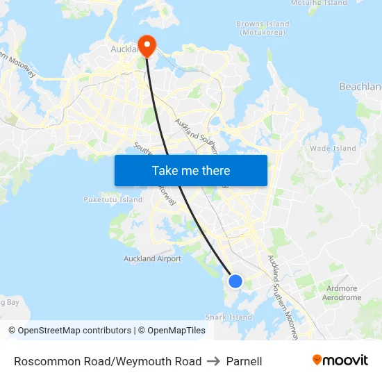 Roscommon Road/Weymouth Road to Parnell map