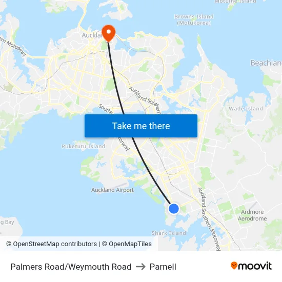 Palmers Road/Weymouth Road to Parnell map