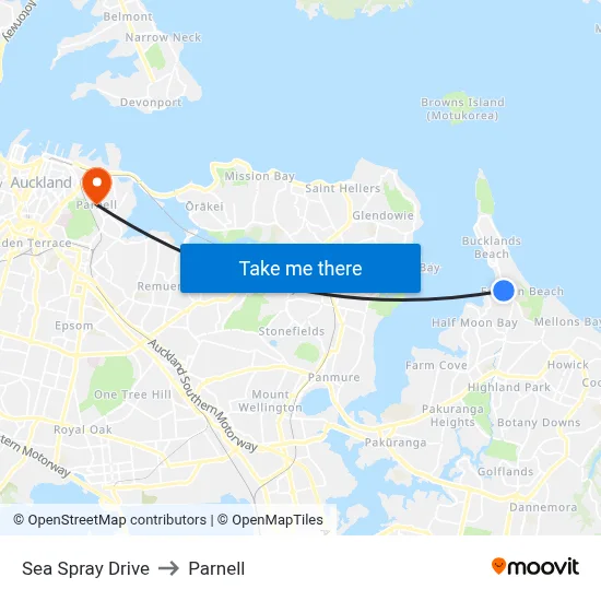 Sea Spray Drive to Parnell map