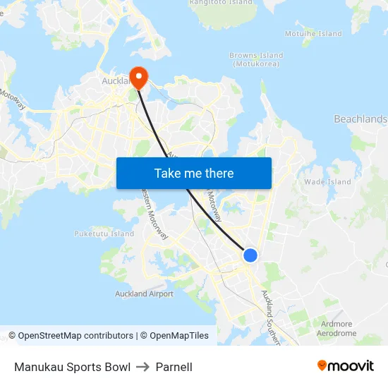 Manukau Sports Bowl to Parnell map