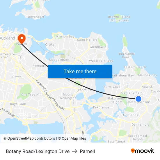 Botany Road/Lexington Drive to Parnell map