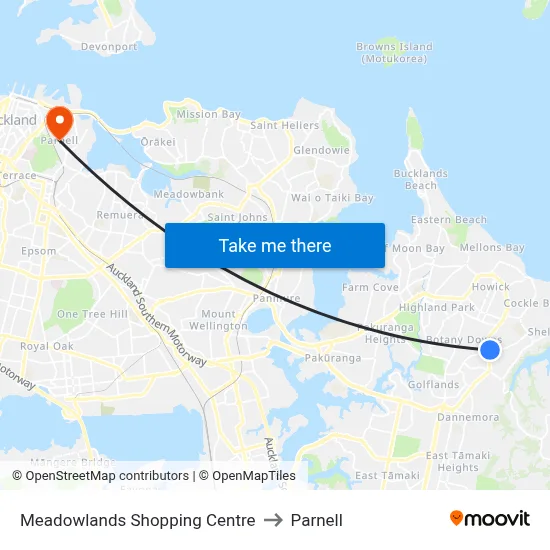 Meadowlands Shopping Centre to Parnell map