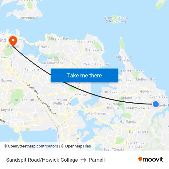 Sandspit Road/Howick College to Parnell map