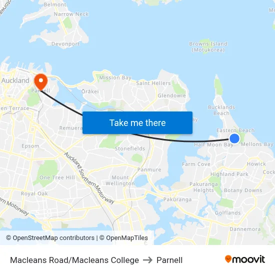 Macleans Road/Macleans College to Parnell map