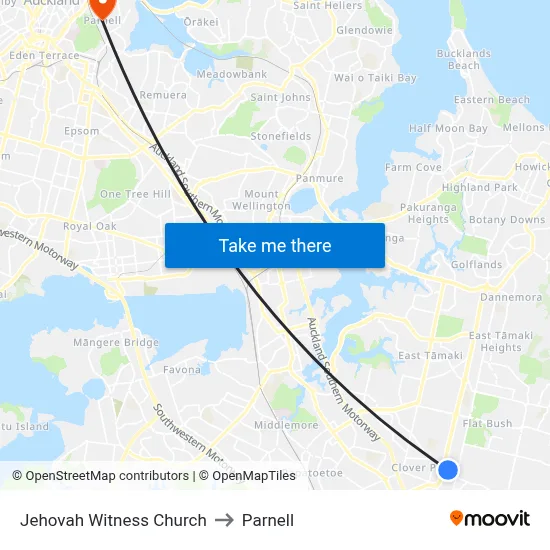 Jehovah Witness Church to Parnell map