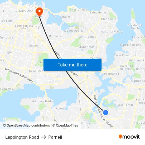 Lappington Road to Parnell map