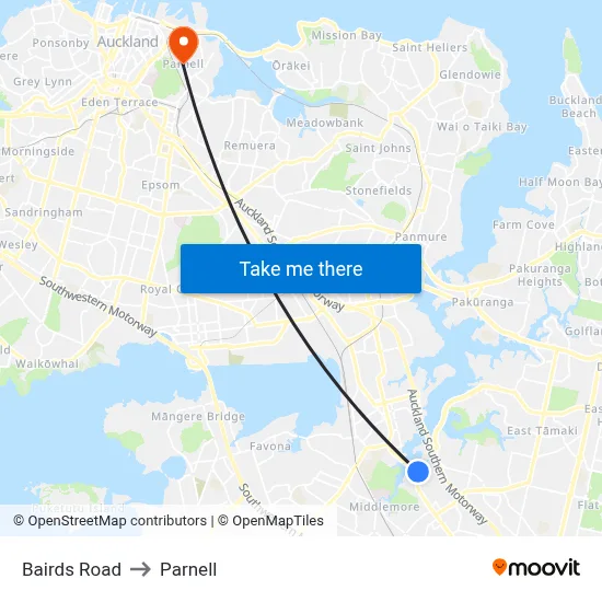 Bairds Road to Parnell map