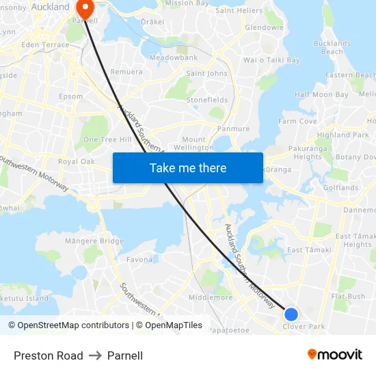 Preston Road to Parnell map