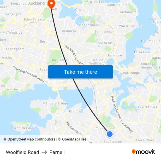 Woolfield Road to Parnell map