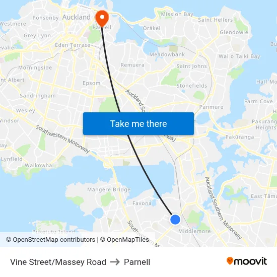 Vine Street/Massey Road to Parnell map