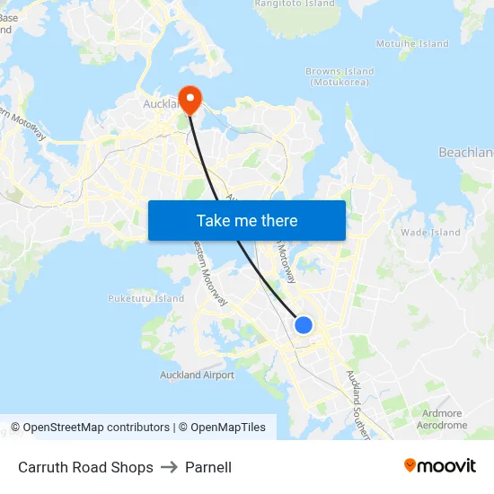 Carruth Road Shops to Parnell map