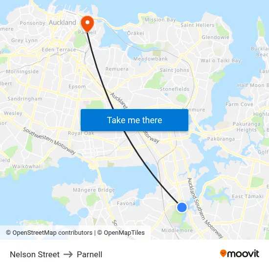 Nelson Street to Parnell map