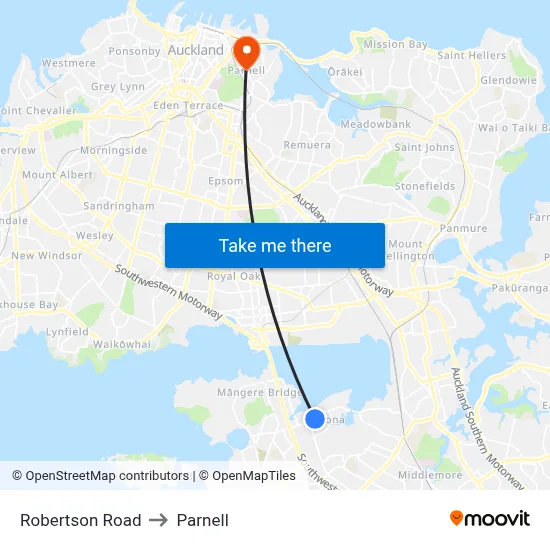 Robertson Road to Parnell map