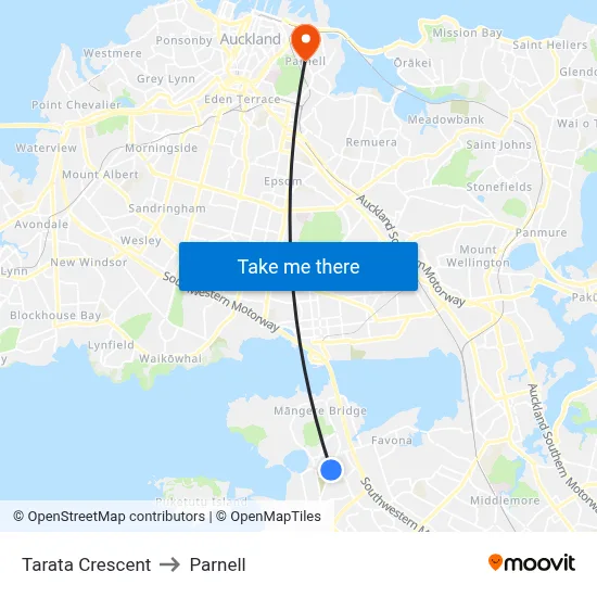 Tarata Crescent to Parnell map