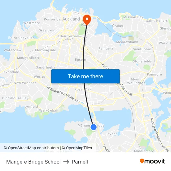 Mangere Bridge School to Parnell map