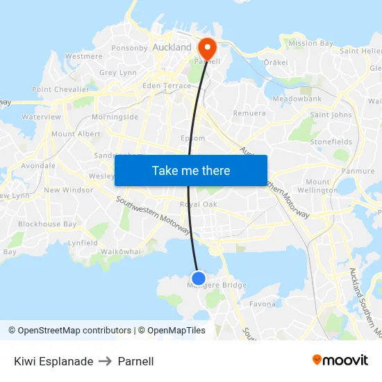 Kiwi Esplanade to Parnell map