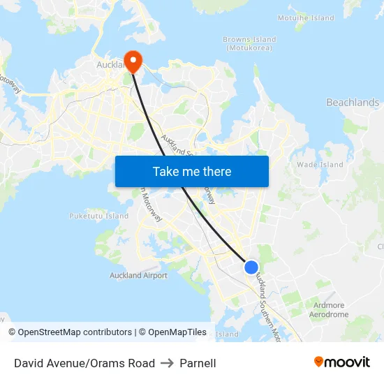 David Avenue/Orams Road to Parnell map