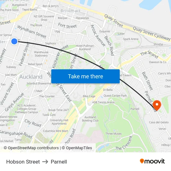 Hobson Street to Parnell map