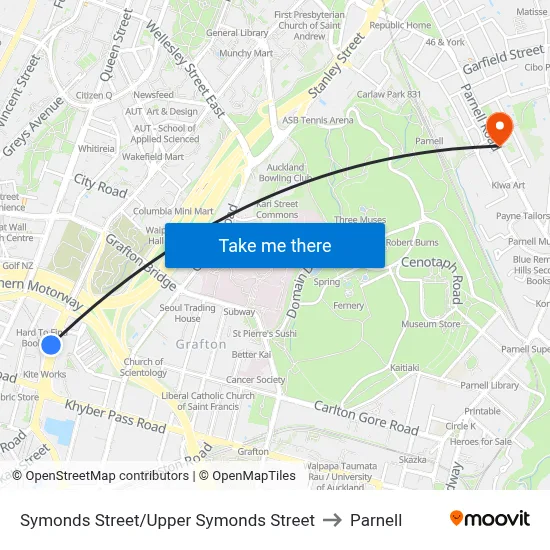 Symonds Street/Upper Symonds Street to Parnell map