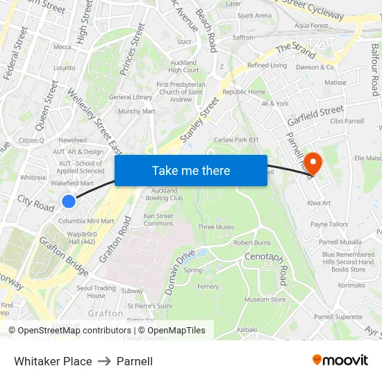 Whitaker Place to Parnell map