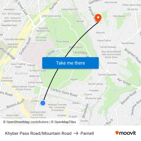 Khyber Pass Road/Mountain Road to Parnell map