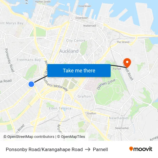 Ponsonby Road/Karangahape Road to Parnell map